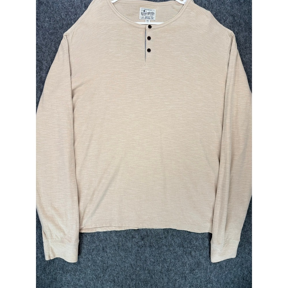 Lucky Brand Mens XXL Tan Beige Slub Knit Long Sleeve Henley Shirt EPO